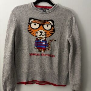 Brooks Brothers Vintage Rare Gray Merino Wool Sweater with Tiger Graphic